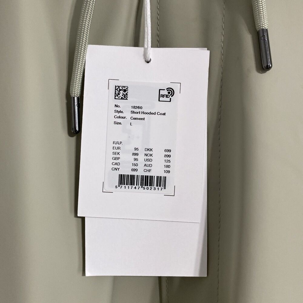 Rains Jacket Unisex Women's Men's L Cement Snap Front Short Hooded Coat NEW - Picture 4 of 16